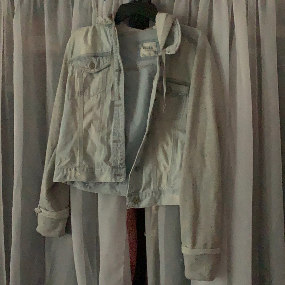 Jean jacket and hoodie combination